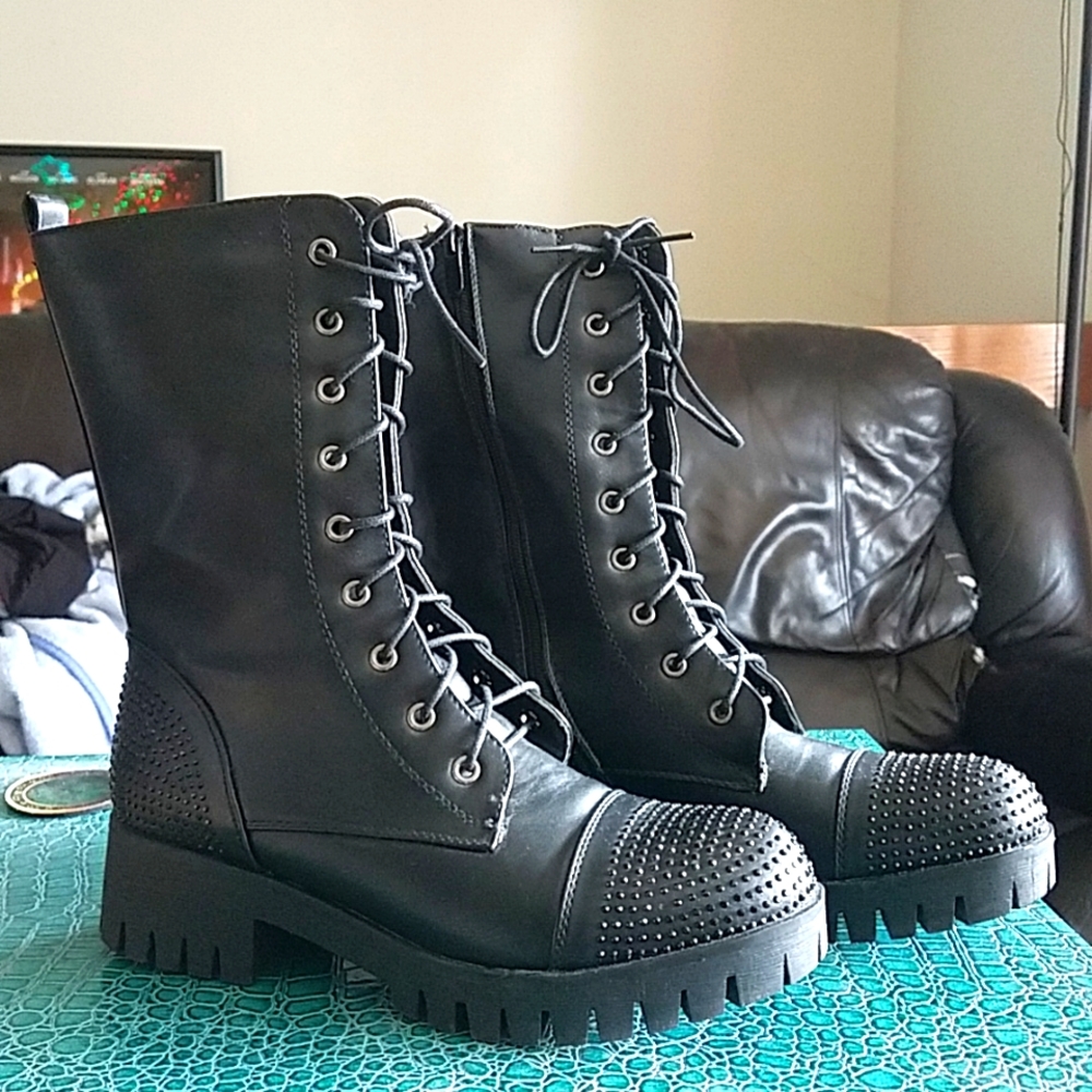 Via Pinky Collection Rhinestone Combat Boots